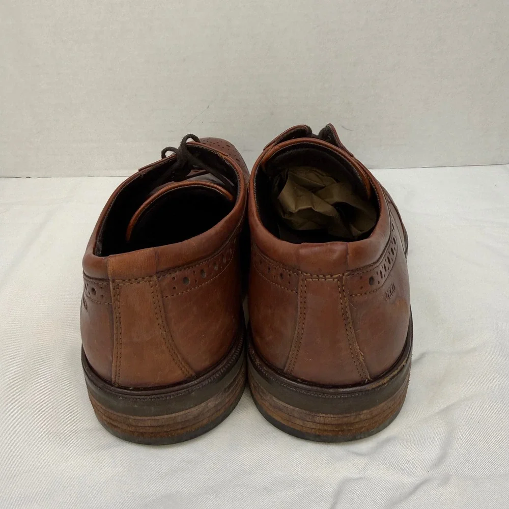 Ecco Mens Dublin Wingtip Oxford Cognac Brown Leather Brogue Dress Shoes Size 43